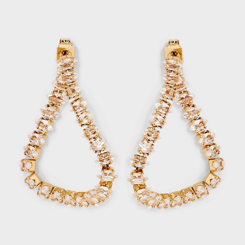 Stone Front to Back Chain Earrings - Gold, 1 of 3