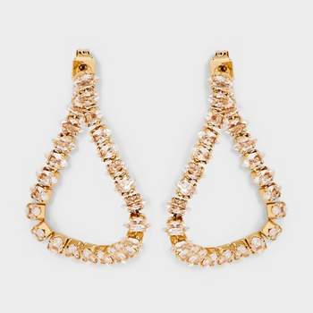 Stone Front to Back Chain Earrings - Gold
