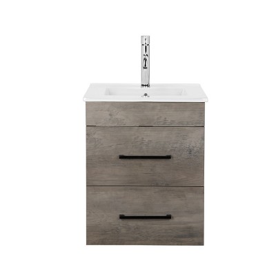GlasFlength Bathroom Storage Cabinets Modern Wall Mounted Vanity with Double Drawers and Mirror for Contemporary Bathrooms, Gray, 23.6"*17.7"*18.9"