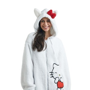 Hello Kitty Women’s White Long Sleeve Cosplay Faux Shearling Zip-Up Hoodie - 1 of 4