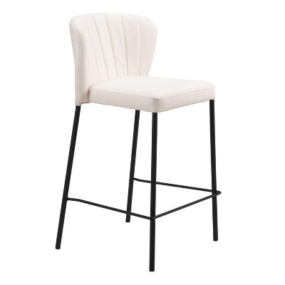 Counter Stool 35" H – Faux Leather With Cream Finish – Modern Stackable (Set of 2) By Zuo Modern