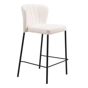 Counter Stool 35" H – Faux Leather With Cream Finish – Modern Stackable (Set of 2) By Zuo Modern - 1 of 4