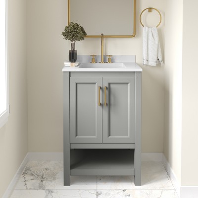 Emma and Oliver Bathroom Vanity, Single Sink Cabinet with 2 Soft Close Doors and Open Shelf, Carrara Marble Finish Countertop