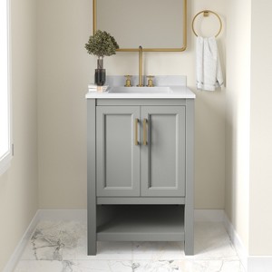 Emma and Oliver Bathroom Vanity, Single Sink Cabinet with 2 Soft Close Doors and Open Shelf, Carrara Marble Finish Countertop - 1 of 4