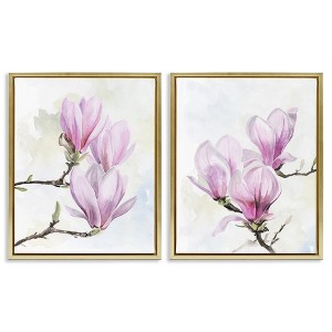 Stupell Industries Pink Magnolia Flower Blossoms Black Framed Floater Canvas Wall Art - 1 of 4