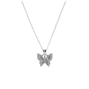 Sterling Silver Crystal Butterfly Pendant Necklace, 18 inches - 1 of 4