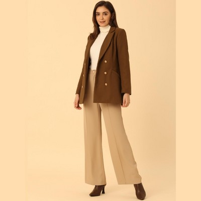 INSPIRE CHIC Women's Double Breasted Work Office Elegant Winter Notched Collar Coat Caramel Small — фото 3