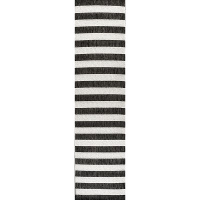 Modern Cottage Wide Stripe Black/Cream Indoor/Outdoor Rug - 2x8