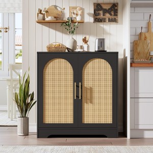 Sideboard Buffet Cabinet - Credenza Storage with 2 Rattan doors and Shelves, Modern Console Table Accent Coffee Bar - 1 of 4