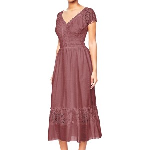 Anna-Kaci Women's Boho Inspired Lace Cap Sleeve Lace Trim Ruffle Flared Hem Maxi  Dress - 1 of 3