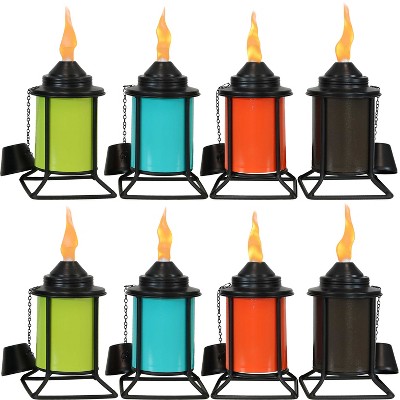 Sunnydaze Outdoor Metal Patio Deck Poolside Lawn Tabletop Citronella Torch Set - Green, Blue, Orange, and Brown - 8pc