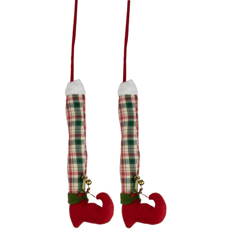 Northlight Set of 2 Red and Green Plaid Plush Elf Leg Christmas Picks 30", 4 of 7