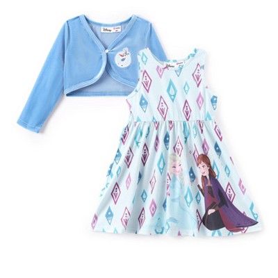 PATPAT Disney Princess Frozen Elsa Toddler Girl Dress and Velvet Cardigan Sets 2 pcs Long Sleeve Kids Outfit 2-6 Years