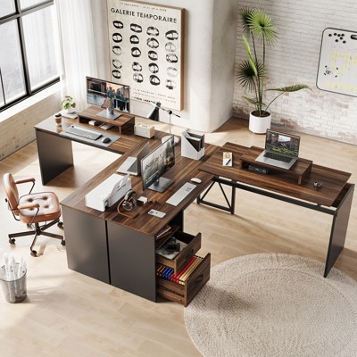 Bestier Lift Top L-Shaped Desk with Monitor Stand