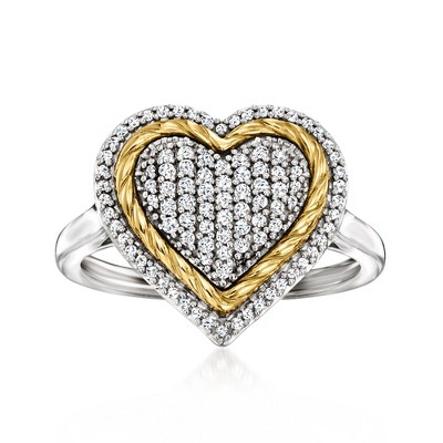 Ross-Simons 0.33 ct. t.w. Pave Diamond Roped Heart Ring in Sterling Silver With 14kt Yellow Gold