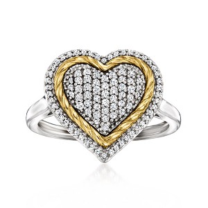 Ross-Simons 0.33 ct. t.w. Pave Diamond Roped Heart Ring in Sterling Silver With 14kt Yellow Gold - 1 of 4