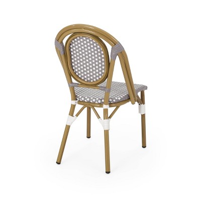 Gray and White Faux Rattan Armless Bistro Chairs with Bamboo Print Finish, Set of 4