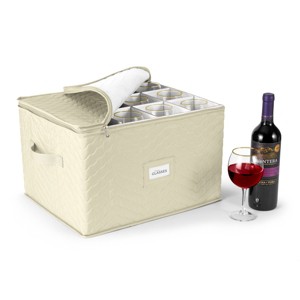 Sorbus Deluxe Quilted Stemware Case with Dividers - Service for 12 - Great for Protecting Wine Glasses, Champagne Flutes, Goblets, and more - 1 of 4