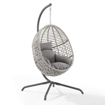Lorelei Indoor/Outdoor Wicker Hanging Egg Chair - Gray/Light Gray - Crosley