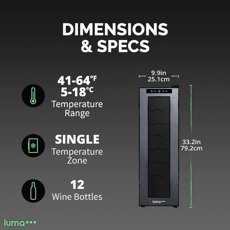 LUMA Comfort Shadow Series Freestanding Wine Cooler Refrigerators, Small Single Zone Wine Fridge, 12 to 24 Bottle Capacity, 4 of 17