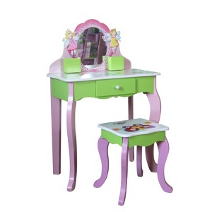 FONTOI Kids Dressing Table with Stool, Fairy Girls Vanity Table for Girls, Green, 11.81"*35"*23.23" - 1 of 4