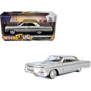 1964 Chevrolet Impala Lowrider Hard Top Silver Metallic with Gold Metallic Top "Get Low" 1/24 Diecast Model Car by Motormax - 1 of 3