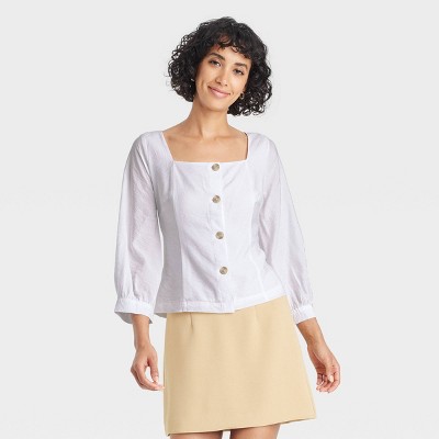 Women's Balloon 3/4 Sleeve Square Neck Blouse - A New Day™