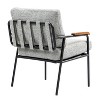 Modern Accent Chair with Natural Wood Armrests and Black Metal Frame, Light Gray Upholstered Seat and Backrest, Set of 1 - 4 of 4