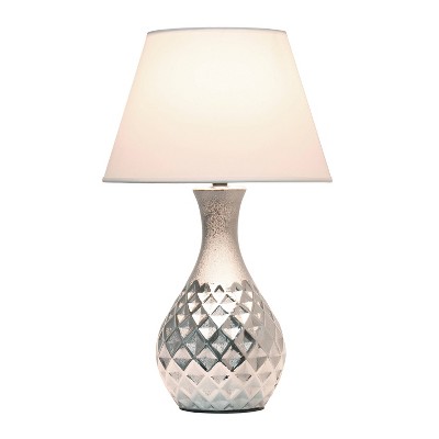 Juliet Metallic Silver Ceramic Nightstand Lamp with White Fabric Shade