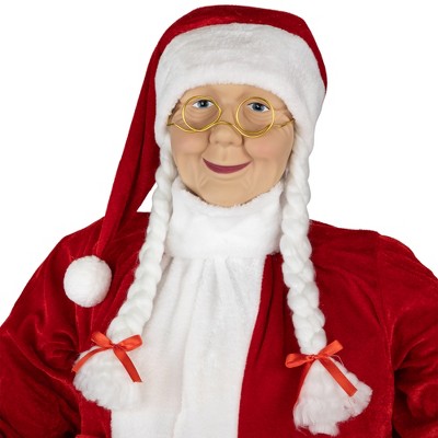 Life-Size Red and White Mrs. Claus Christmas Figurine with Gift Bag