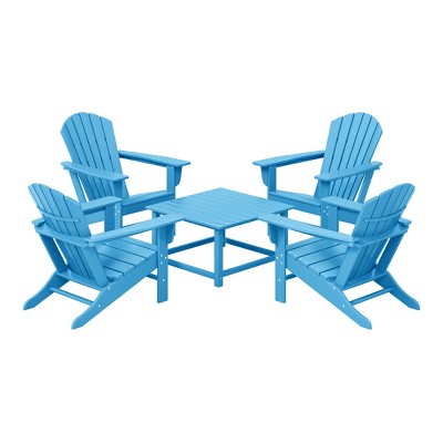 WestinTrends Dylan 5-Piece Outdoor Patio HDPE Adirondack Chair With Square Coffee Table Conversation Set