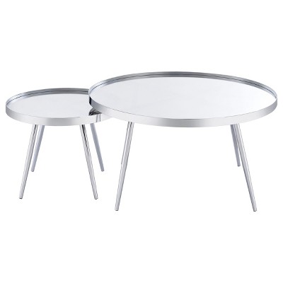 Kaelyn Round Chrome Metal Mirrored Nesting Coffee Table Set