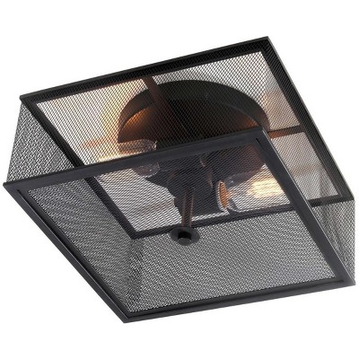 Modern Industrial Chic Black Metal Mesh Flush Mount Light