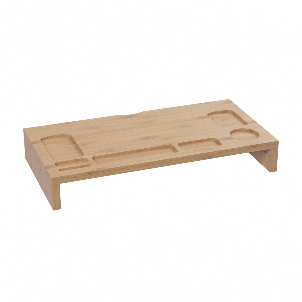 3.5" x 12" Bamboo Monitor Stand and Desk Organizer - Hastings Home: Desk Accessories, Monitor Riser, Light Brown Wood