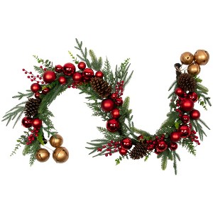 Northlight Mixed Foliage with Jingle Bells and Ornaments Artificial Christmas Garland - 6' x 8" - Unlit - 1 of 4