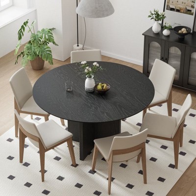 PexFix 52" x 52" Solid Wood Round Dining Table with Black Finish and Elegant Arched Legs for Modern Dining Rooms & Kitchens
