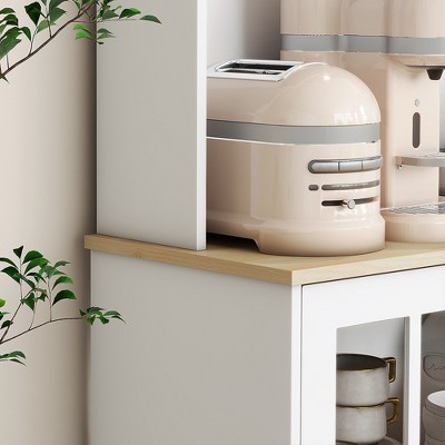 Homcom Kitchen Buffet with Hutch, Storage Pantry with 3 Cabinets, 2 Open Shelves and Large Countertop, Off White — фото 5