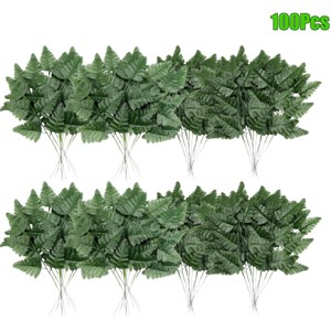 Angel Sar 100 Pcs Artificial Fern Leaves, Plastic Green Cemetery Leaf Picks for Wedding Flower Arrangements, Home Decor and Crafts,Dark Green - 1 of 4