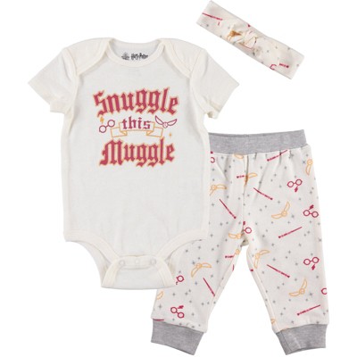 Harry Potter Infant Baby Girls Bodysuit Pants And Headband 3 Piece Outfit  Set White 12 Months : Target