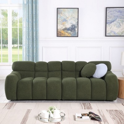 87"Cloud Couches,Boucle Sofa With Square Arms,Long Sofa,Lounge Sofa,3 Seat Sofa,Marshmallow Sofa With Wooden Frame,Soft Sofa Furniture-Cuddlewood