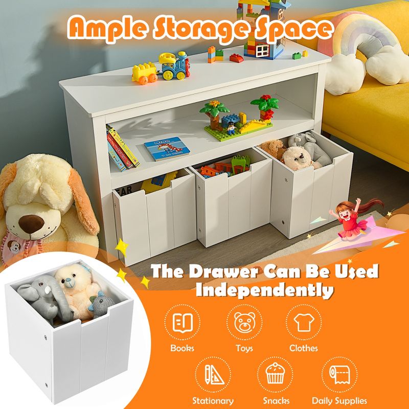 Costway Kid Toy Storage Cabinet 3 Drawer Chest w/Wheels Large Storage Cube Shelf, 4 of 11
