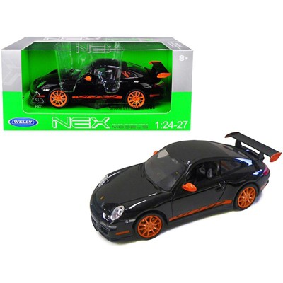 Porsche 911 (997) GT3 RS Black with Orange Accents 1/24-1/27 Diecast Model Car by Welly