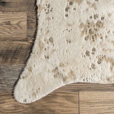 Off-White Faux Cowhide Handmade Tufted Square Rug