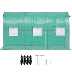 VEVOR 12 x 7 x 7 ft Walk-in Tunnel Greenhouse, Portable Plant Hot House with Galvanized Steel Hoops, 1 Top Beams, 2 Diagonal Poles, Green - 1 of 4