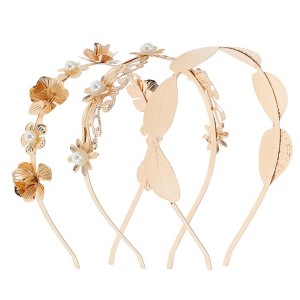 Unique Bargains Women's Cute Faux Pearl Headbands Gold Tone 3 Pcs - 1 of 4