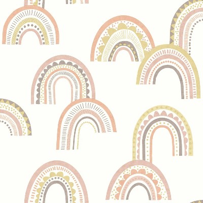 Holden Boho Rainbow Blush and Orange Wallpaper: Non-Pasted Paper, Bohemian Style, Kids' Decor, Smooth Matte Finish, 56 Sq Ft Coverage