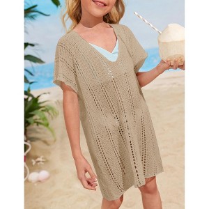 Girls swim cover up crochet swimsuits kids swimwear beachwear tops - 1 of 4