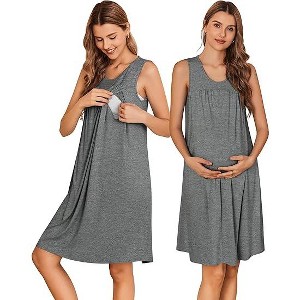 Ekouaer Maternity Nursing Dress Nightgown Labor and Delivery Gown Sleeveless Pregnancy Breastfeeding Dresses - 1 of 2