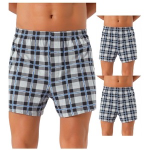 INSPIRE CHIC Men's 3 Pack Classic Elastic Waistband Plaid Pattern Boxer Shorts - 1 of 4