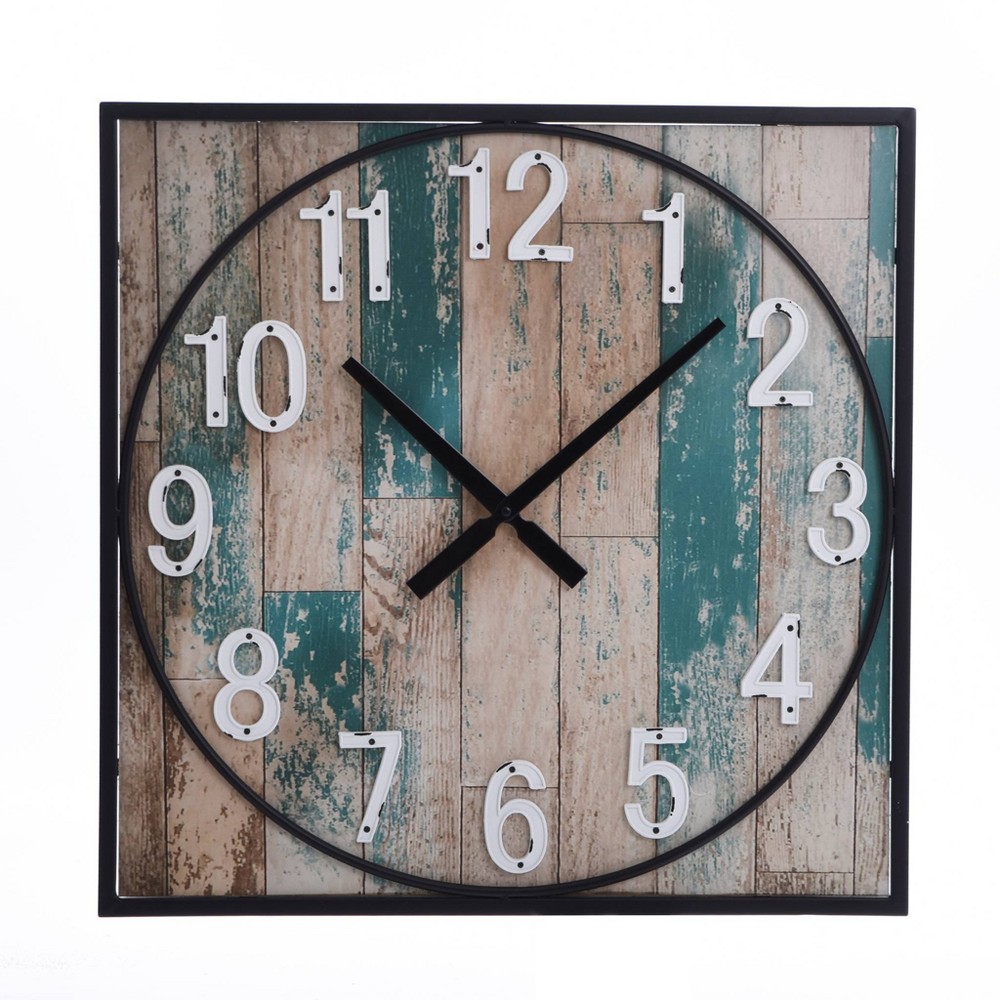 Photos - Wall Clock Square Metal Framed Take Time  with Detail Weathered - StyleCraf